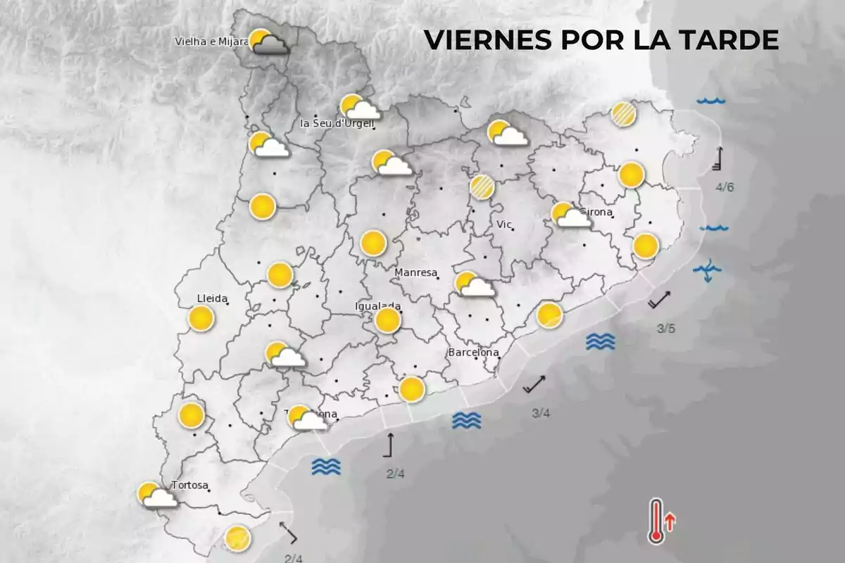 Mapa con la previsión del Meteocat para el viernes por la tarde Mapa con la previsión del Meteocat para el viernes por la tarde