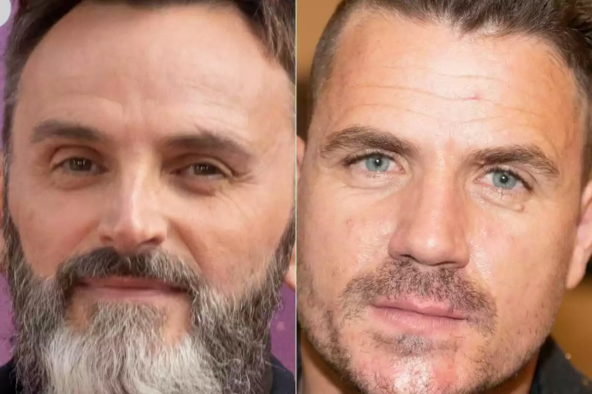 Dos hombres con barba y bigote, uno con barba canosa y el otro con barba corta, ambos mirando a la cámara.