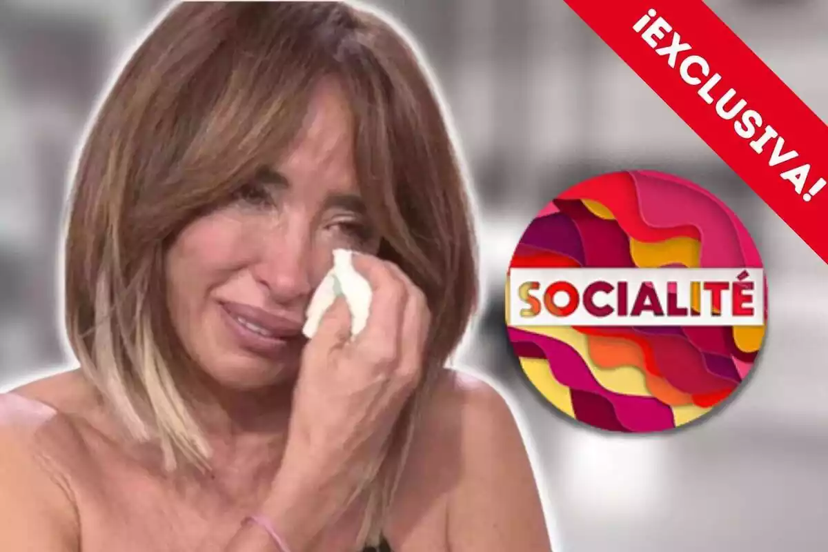 Montaje de fotos de María Patiño llorando con el logo del programa ‘Socialité’ al lado