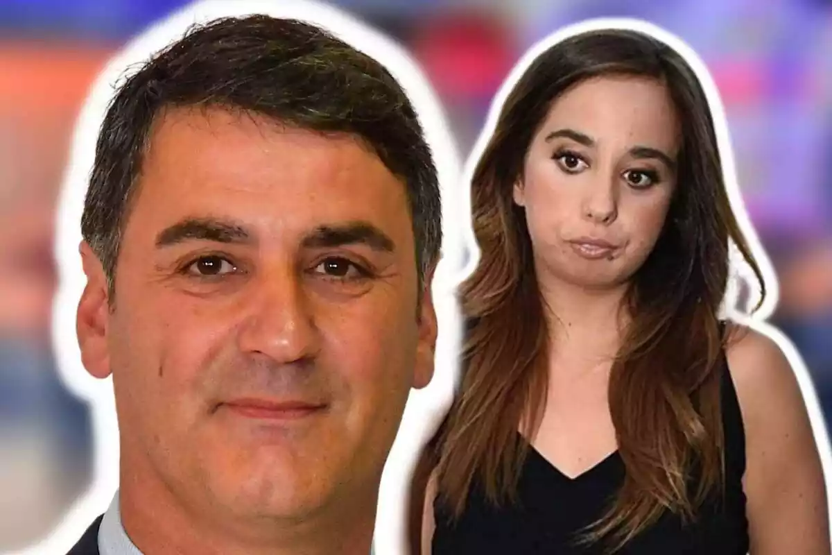 Montaje de fotos de primer plano de Andrea Janeiro y su padre, Jesulín de Ubrique, él con rostro sonriente