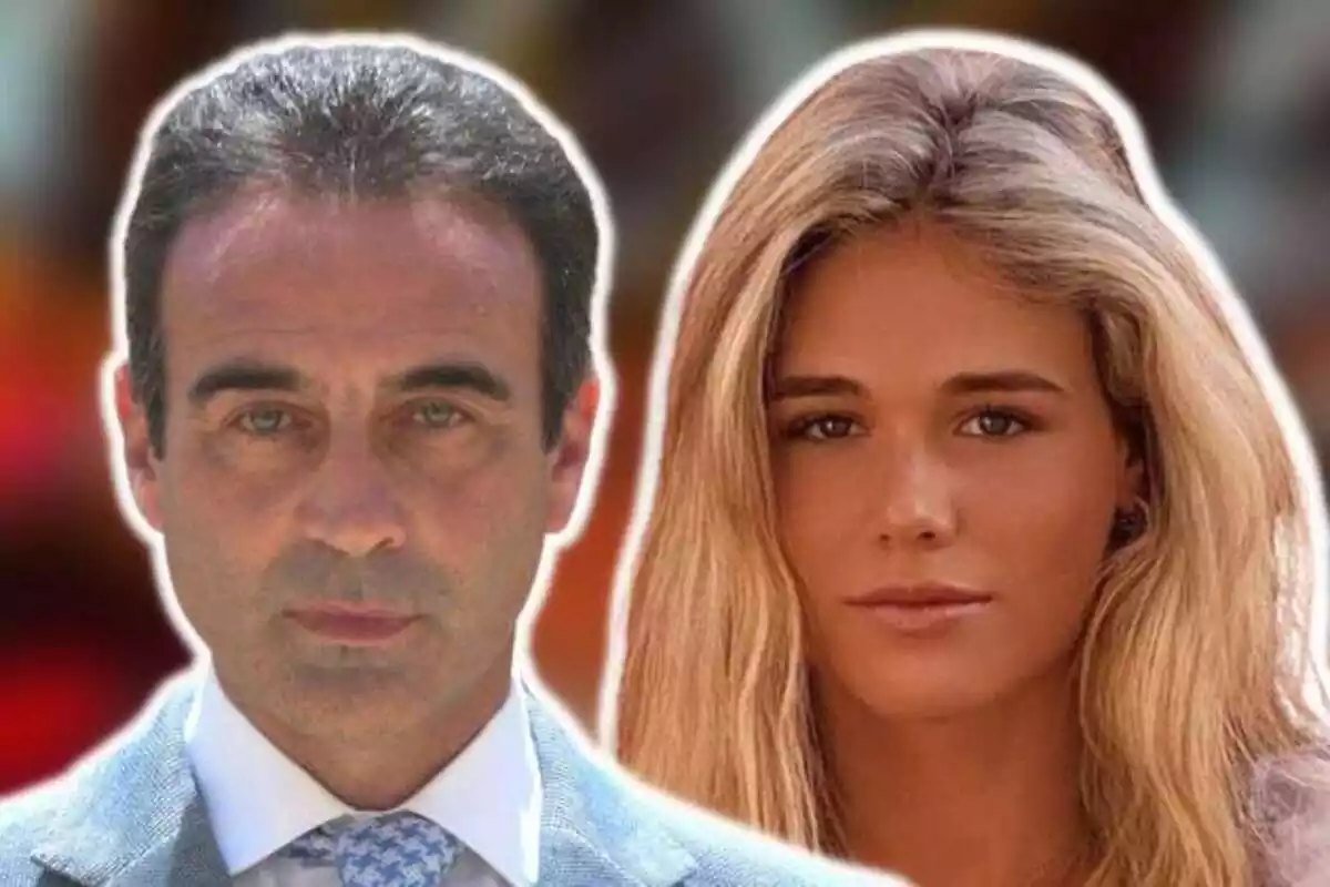 Montaje de fotos de Enrique Ponce y su novia, Ana Soria, ambos con rostros serios