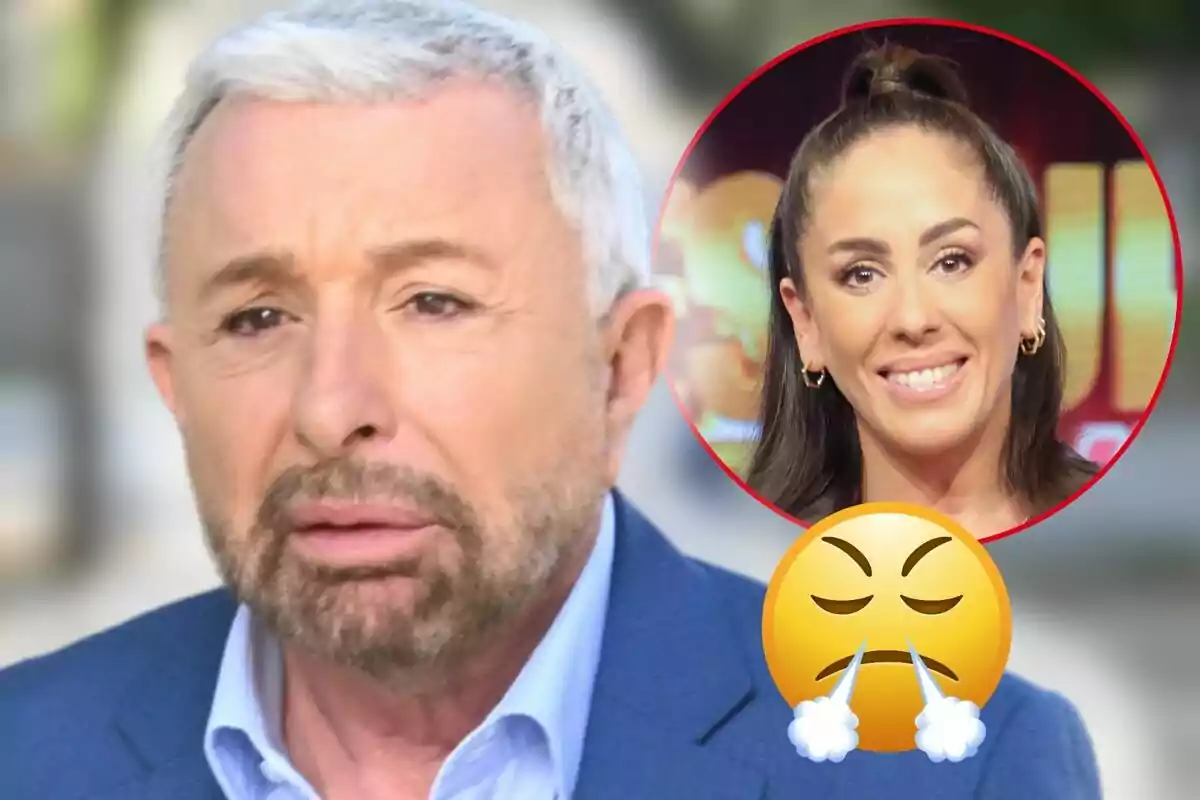 José Manuel Parada con expresión seria y Anabel Pantoja sonriendo en un círculo rojo, con un emoji de enojo en primer plano.