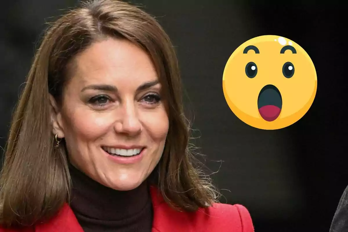 Kate Middleton sonriente con un emoji sorprendido al lado. Kate Middleton sonriente con un emoji sorprendido al lado.