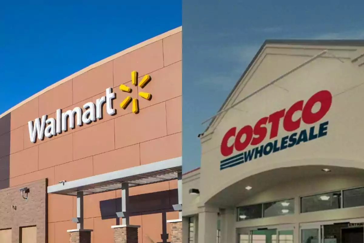 Fachadas de tiendas de Walmart y Costco.