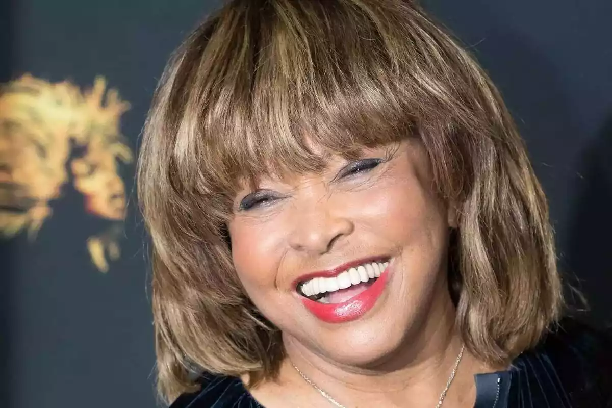 Primer plano de Tina Turner con rostro muy sonriente