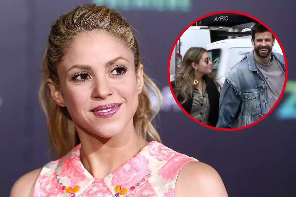 Montaje de la cantante Shakira y su expareja Gerard Piqué con Clara Chía.