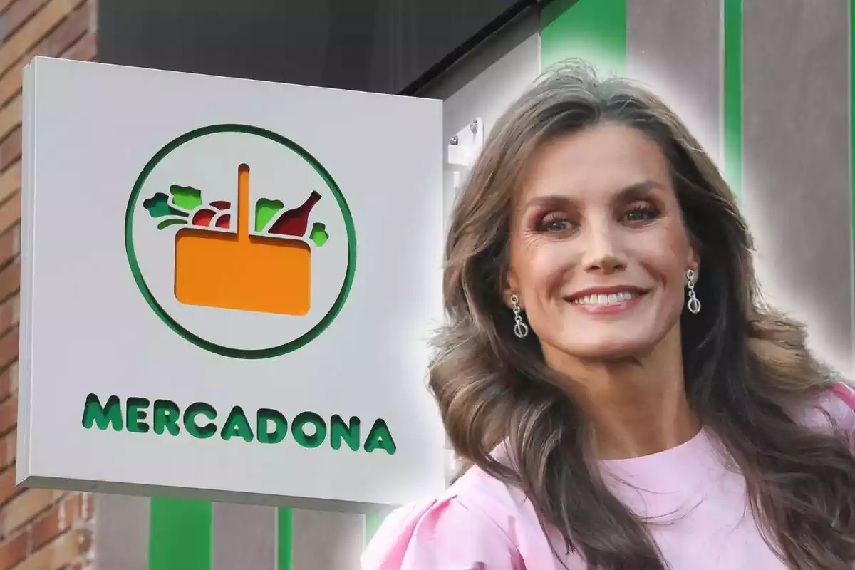 Reina Letizia con un fondo del establecimiento de Mercadona