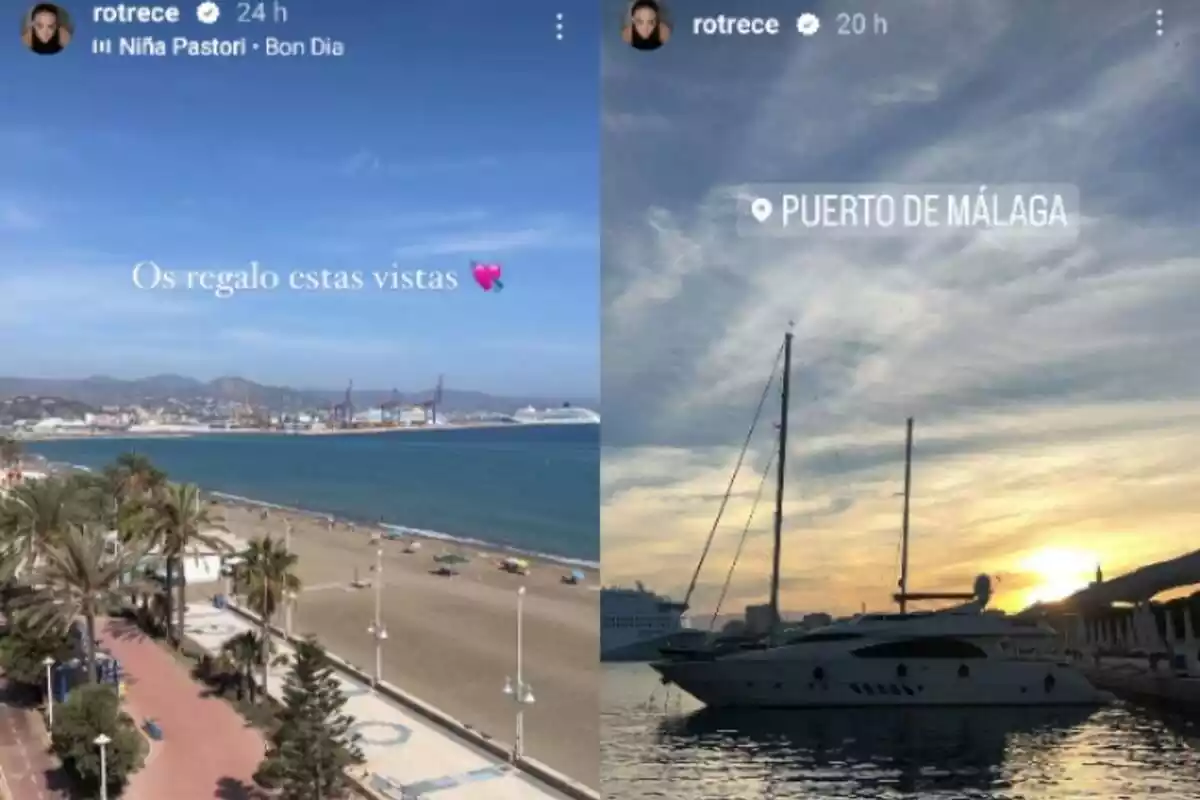 Stories de Rocío Flores en Instagram en el paseo de Málaga y enseñando un yate en el puerto